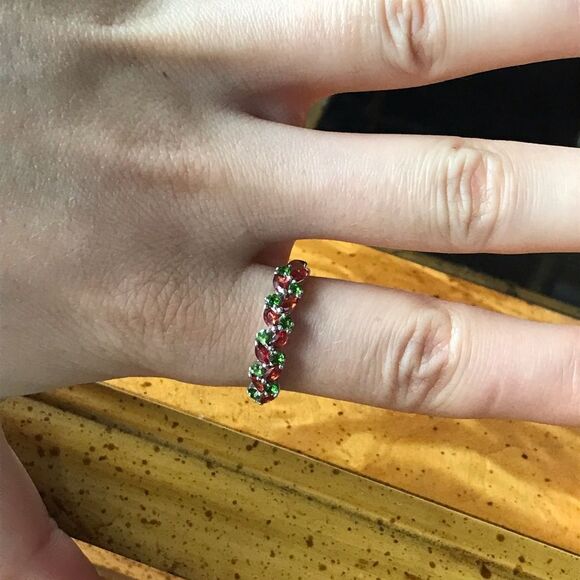 Natural Red Sapphire Chrome Diopside Sterling Silver Ring Size 10 - Picture 3 of 8